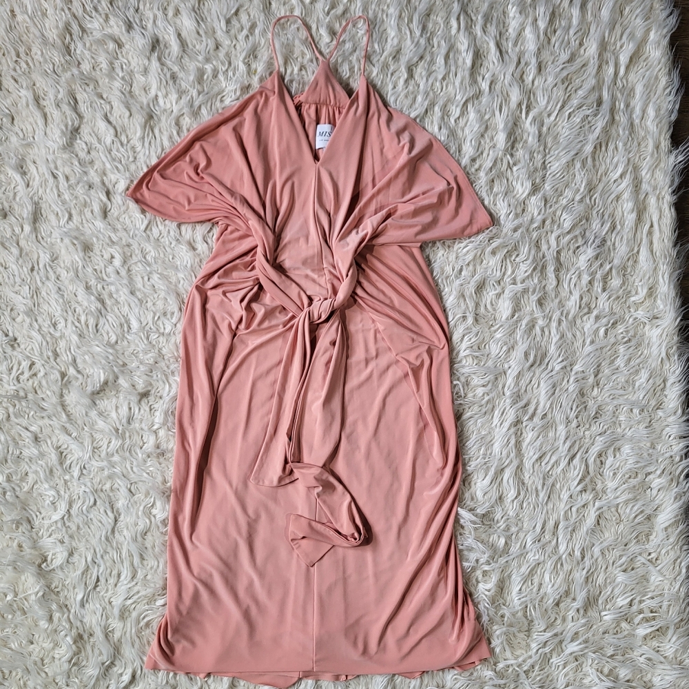 MISA Los Angeles Light Pink Domino Tie Front Midi Dress Size Small - Picture 3 of 16